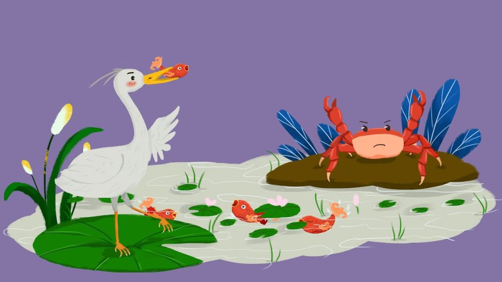 Truyện ngụ ngôn Sếu, Cua và bầy cá
